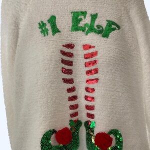 Elf Sweater with Sequin Details White Fluffy Poof L